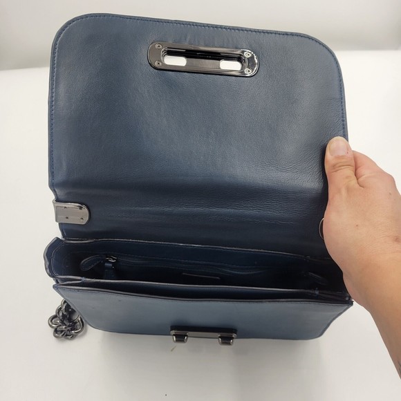 Coach Swagger Large Glove Leather Shoulder Bag DK/ Blue 54640 Chain Strap - Picture 5 of 12